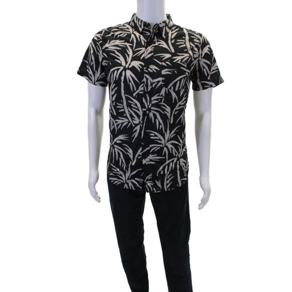 Banks Journal Mens Button Front Short Sleeve Grove Shirt Black Gray Size Small